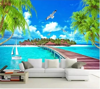 Beibehang abstraktných de parede Vlastnú tapetu 3d nástenná maľba Maledivy pláž coconut tree Egejskom mori, TV joj, stena obývacia izba tapety