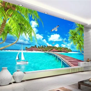 Beibehang abstraktných de parede Vlastnú tapetu 3d nástenná maľba Maledivy pláž coconut tree Egejskom mori, TV joj, stena obývacia izba tapety