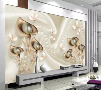 Beibehang Vlastnú tapetu 3d nástenná maľba kala motýľ hodváb vlna vody reflexie, TV joj, stena obývacia izba tapety 3d nástenná maľba