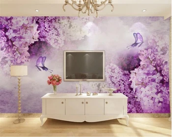 Beibehang Vlastnú tapetu nástenné maľby fialová levandule motýľ teplé TV, spálne, gauč pozadí steny foto tapety abstraktných de porovnanie 60214