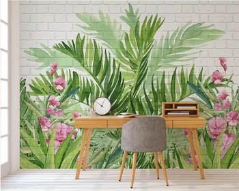 Beibehang Vlastnú tapetu ručne maľované akvarel kvety tropického dažďového pralesa tehlovej steny, TV joj, steny nástenná maľba 3d tapety