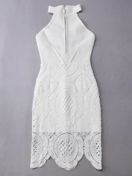 Biela kvetinová čipka otvorte zadný 2020 žien vysokej kvality bodycon mini clubware obväz šaty