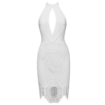 Biela kvetinová čipka otvorte zadný 2020 žien vysokej kvality bodycon mini clubware obväz šaty