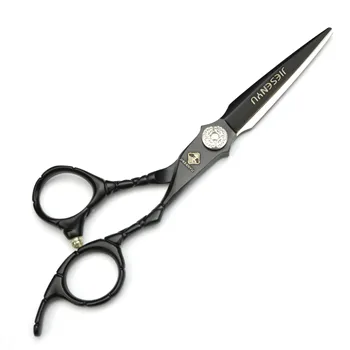 Black 6 palcový 440c Rezbárstvo rukoväť kadernícke nožnice na vlasy holič profesionálna vlasová nožnice nástroje sada