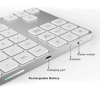 Bluetooth 3.0 Bezdrôtová Číselná Klávesnica 34 Kľúče, Digitálne Klávesnica pre Účtovné Teller Windows IOS, Mac OS Android PC Tablet Notebook