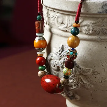 BOEYCJR Prírodného Kameňa, Keramických Guľôčok Náhrdelník Choker Krátke Reťazové Ručné Vintage Šperky Etnických Náhrdelník Prívesok Pre Ženy 2017