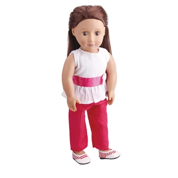 Bábika Jednoduché biele šaty bez rukávov top + červená nohavice hračka príslušenstvo fit 18-palcové Dievča bábiky a 43 cm baby doll c208 13941