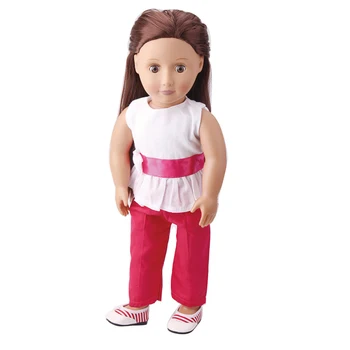 Bábika Jednoduché biele šaty bez rukávov top + červená nohavice hračka príslušenstvo fit 18-palcové Dievča bábiky a 43 cm baby doll c208
