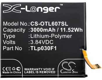 Cameron Čínsko 3000mAh Batérie TLp030F1, TLp030F2 pre Alcatel One Touch Idol 4S, SZ-6070, SZ-6070K, SZ-6070O, SZ-6070Y