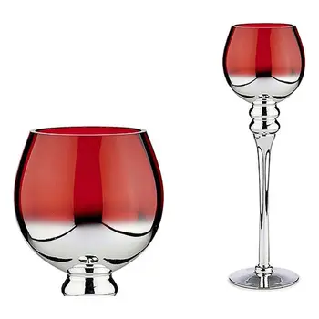 Candleholder Red Crystal Silver (13 x 40 x 13 cm)