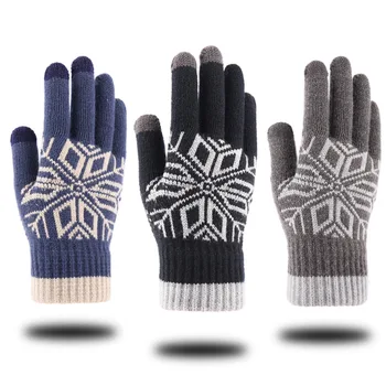 Cashmere dotykový displej rukavice zimné pánske teplé vlny žakárové plus velvet pribrala prstov, pletené vlnené