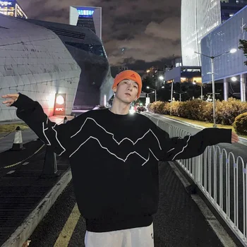 Cool sveter pánske jesenné a zimné retro tmavé Harajuku trend chlapci voľné kórejský štýl škole štýl sveter high street iny 20248