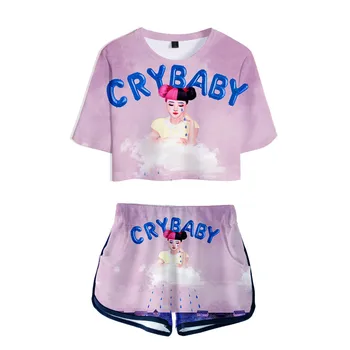 Cry Baby Melanie Martinez 3D Dve Dielna Sada Krátke Plodín Top + Šortky Potu Obleky, Ženy Tepláková súprava 2 Ks Oblečenia plodín top Sady
