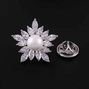 Crystal CZ Pearl klopě pin brošňa High-grade Golier košele tlačidlá pin ornament príslušenstvo