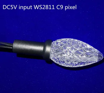 DC5V 50nodes adresný RGB C9 WS2811 LED Vianočné pixel string svetlo;6inches(15 cm) medzeru drôt medzery;všetky ČIERNY drôt;IP68