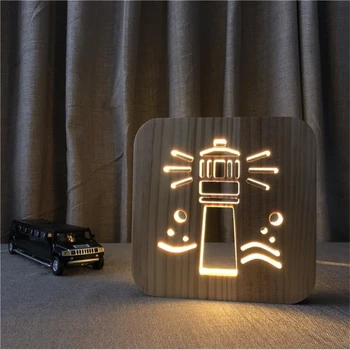 Dekoratívne Drevo Lampa 3D Ilúziu Nočné Svetlo Domu Domov Ornament Vybavenie Námornej Remesiel Maják Dekorácie Maják Predaj