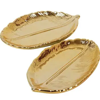 Dekoratívne Gold Leaf Keramické Dosky Jedlo Porcelánu Candy Trinket Misky, Šperky Ovocie Slúžiace Zásobník Skladovanie Dosky Riad Riad