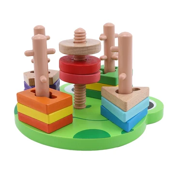 Deti Drevené Hračky Blok Hračky Montessori Vzdelávacích Hračiek Tower Hry Stavebné Bloky 5 Pilier Zodpovedajúce Farby Tvar Blokov Hračky