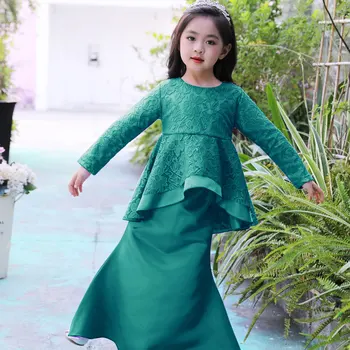 Deti Moslimských Čipky Šaty Malajský Svadobné Šaty Kované Dievča Dlhý Rukáv Princezná Šaty Party Šaty pre Dievčatá 6655