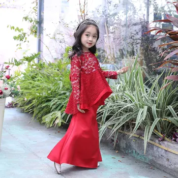 Deti Moslimských Čipky Šaty Malajský Svadobné Šaty Kované Dievča Dlhý Rukáv Princezná Šaty Party Šaty pre Dievčatá