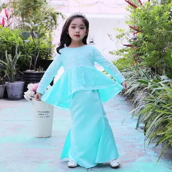 Deti Moslimských Čipky Šaty Malajský Svadobné Šaty Kované Dievča Dlhý Rukáv Princezná Šaty Party Šaty pre Dievčatá