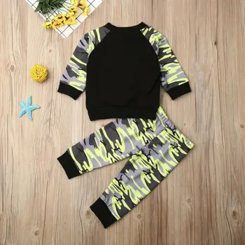Detská baby boy kamufláž oblečenie, 2 ks dlhý rukáv pulóver top + nohavice outdoor športové módne farby