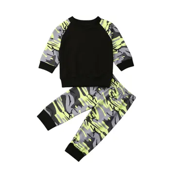 Detská baby boy kamufláž oblečenie, 2 ks dlhý rukáv pulóver top + nohavice outdoor športové módne farby