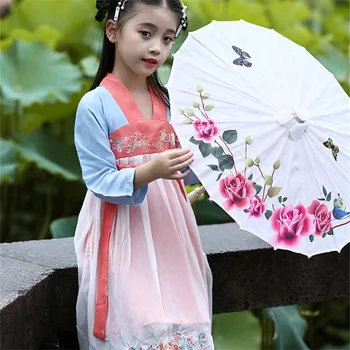 Dievčatá Čínsky Národný Štýl Princezná Šaty Deti Tradičný Dlhý Rukáv Šaty Tang Dievča Výšivky Pás Oblečenie