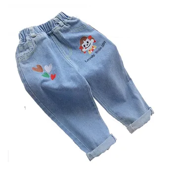 Dievčenské džínsy na jar a na jeseň nohavice detské oblečenie 2020 nové módne cartoon vyšívané nohavice dievčatá, baby, nohy nohavice