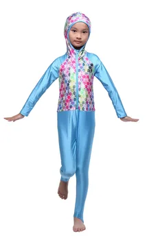 Dievčenské jednodielne Plavky s Kapucňou Úplné Pokrytie Moslimských Swimwears Islamskej Deti Arabských Islam Pláž Nosiť Dlhé Plávať Obleky Burkinis 191861
