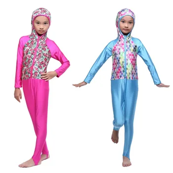 Dievčenské jednodielne Plavky s Kapucňou Úplné Pokrytie Moslimských Swimwears Islamskej Deti Arabských Islam Pláž Nosiť Dlhé Plávať Obleky Burkinis