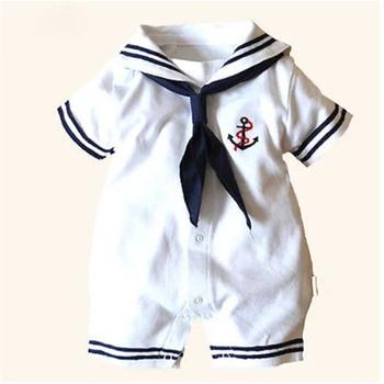 Dieťa námornícky kostým kotvy romper navy kostýmy pre dojčatá 2019 nová biela bavlna Krátky rukáv jumpsuit Halloween kostým dieťa