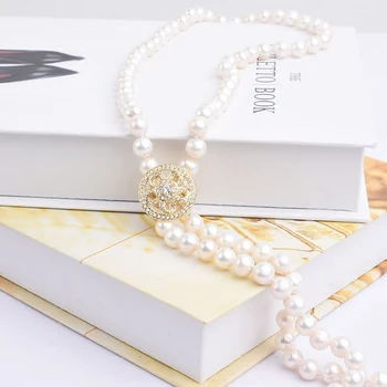 Diy dlho perlový náhrdelník sveter reťazca kvet pevné dvojradu klip tlačidlo príslušenstvo 925 silver ozdoby live klip tlačidlo