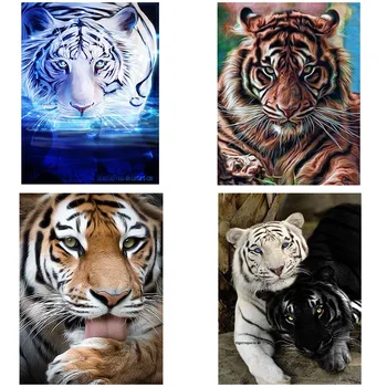 DIY Tiger 5D Diamond Maľovanie Tiger Diamond Výšivky Zvierat Tiger Cross Stitch Plné Kolo Vŕtať Wall Art Domova Darček