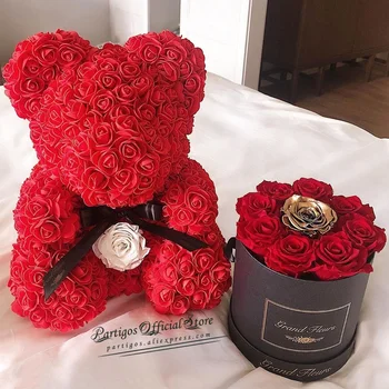 DIY Valentines Day Darčeky Red Rose Medveď Umelej peny Ruže Kvet Svadobné Zapojenie Dekorácie malého Medveďa Formy medveďa Ted