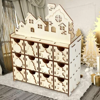 DIY Vianočné Odpočítavanie Adventný Kalendár Drevené Darčekové skladovací Box s 24 Zásuvky GQ 35305