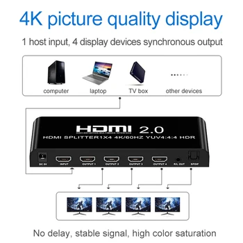 Domáce Kino Prenosné Video 1 Do 4 Z Úradu Podpora 3D 1080P 4K 60Hz S 3,5 mm Audio Converter Splitter Pre HDTV DVD 9892