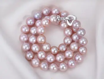 Doprava zadarmo NÁDHERNÝ 10-11 mm kolo levandule pearl náhrdelníky 18-palcové 925s 6144