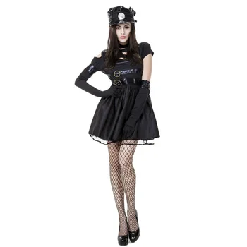 Dospelé Ženy, Gotický Sexy Policajt Policajti Kostým Tmavo Čierne Sexy Mini Šaty Hravé Pokušenie Jednotné Pre Dievčatá Plus Veľkosť