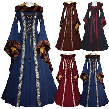 Dospelé Ženy Viktoriánskej Cosplay Šaty Stredoveký Kostým S Kapucňou Šaty Oblečenie Vintage Renesancie Oblečenie Pre Dámy Plus Veľkosť 40478