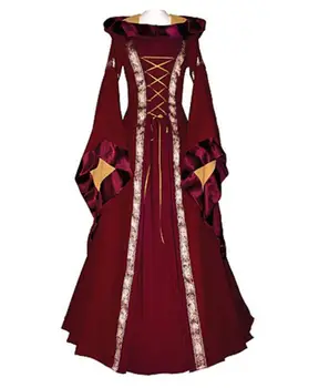 Dospelé Ženy Viktoriánskej Cosplay Šaty Stredoveký Kostým S Kapucňou Šaty Oblečenie Vintage Renesancie Oblečenie Pre Dámy Plus Veľkosť
