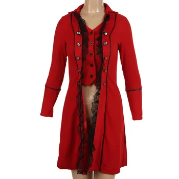 Dospelé Ženy Viktoriánskej Kostýmy Black Red Smoking Tailcoat Dlhá Bunda Steampunk Nezrovnalosti Kabát Frock Oblečenie Kabát Jednotné 13308