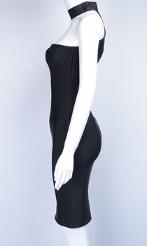 Dropship Kvalitné čierne plavky s uväzovaním za krk Obväz Šaty Otvor Večierok Elegantné Duté sa Bodycon Pletené Pevné tesné Šaty