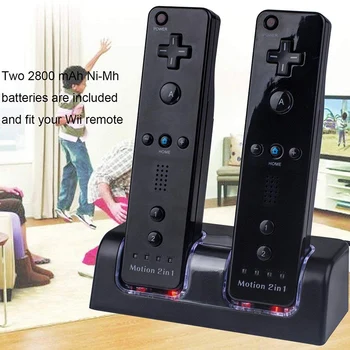 Dual Nabíjací Dok Stanica s Dvoma Nabíjateľná 2800MAH Batérie, Nabíjačky pre Wii Remote Controller