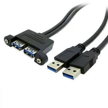 Dual USB 3.0 Samec Samica Predlžovací Kábel s Skrutku Namontujte Otvor pre Domáce Kancelárie VDX99 6345