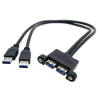 Dual USB 3.0 Samec Samica Predlžovací Kábel s Skrutku Namontujte Otvor pre Domáce Kancelárie VDX99
