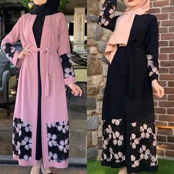Dubaj Otvoriť Abaya Moslimských Žien Maxi Šaty, Výšivky, Kvetinové Dlho Party Šaty Kimono Kaftan Turecký Jilbab Islamské Oblečenie Šaty