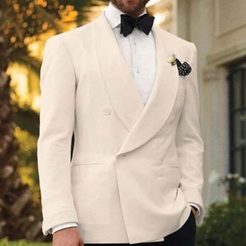 Dvojité Breasted Biela Ženícha Mužov Oblek na Svadbu Smoking 2020 taliansky Štýl Mužskej Módy Kostým Nastaviť Bunda s Čierne Nohavice