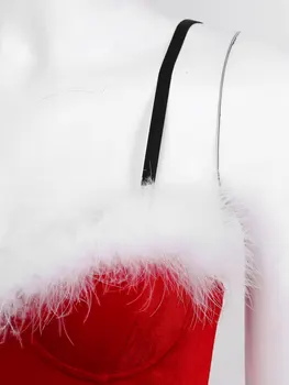 Dámske Miss Santa Claus, Vianočné Šaty, bez podšívky Podprsenka Topy Pierko Orezávanie Zamatové Šaty s Oversleeve Klobúk Dospelých Vianočný Kostým