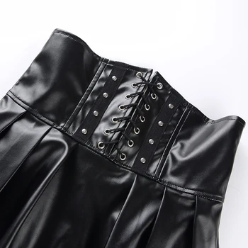 Dámske Sukne Gotický Harajuku Obväz Faux Kožené kórejský Módne Čierne Mini Skladaný Sukne 2020 Letná Party Pu Saias